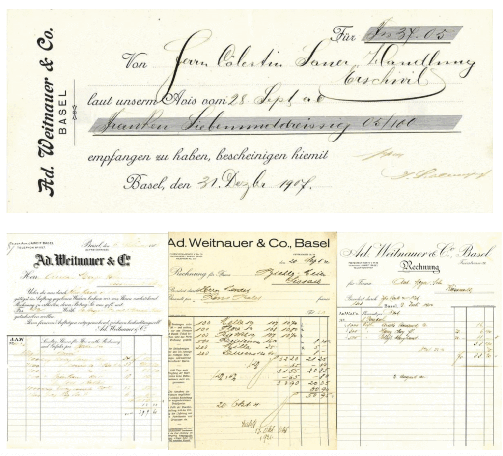 Receipts and Invoices from Ad. Weitnauer & Co